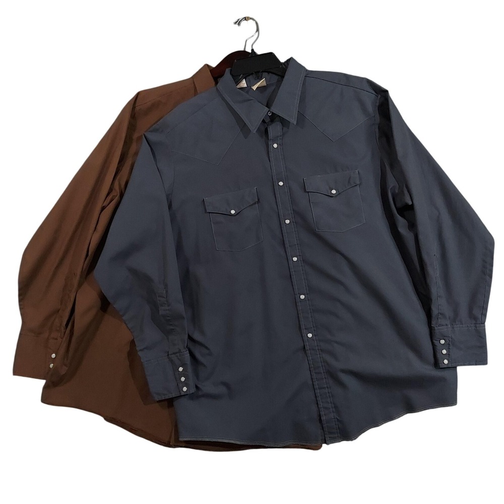 Vintage Western Frontier Shirts Lot 2 Mens 2XL Brown Gray Long Sleeve Pearl Snap
